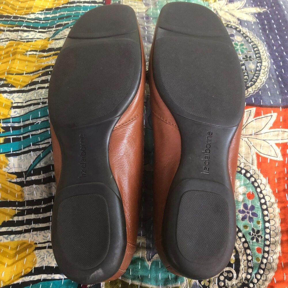 Liz Claiborne brown leather ballet shoes bows, silver trim Size 8M - Picture 16 of 16
